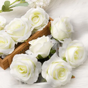 30pcs 7CM Artificiale de Trandafir Alb de Mătase Capete de Flori Pentru Decor Nunta DIY Cununa Cutie de Cadou Scrapbooking Ambarcațiuni de Flori False