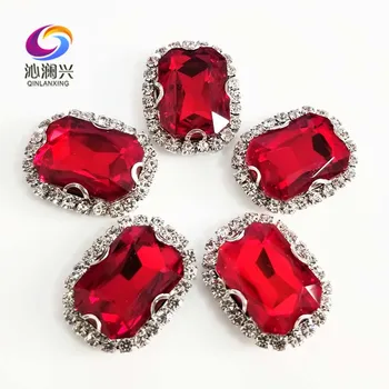 Dreptunghi roșu 3D Anti scratch top cristal de sticlă catarama,Argint jos Coase pe pietre,DIY/accesorii de Îmbrăcăminte SWCB07