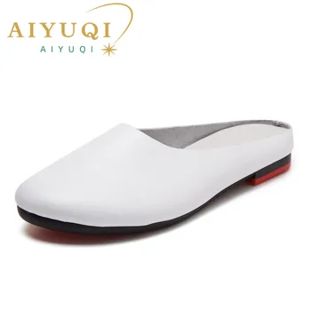 AIYUQI Femei Papuci 2023 Primăvară Noua din Piele Femei Pantofi de Dimensiuni mari 41 42 43 Plat Vara Casual Jumătate Papuci Femei