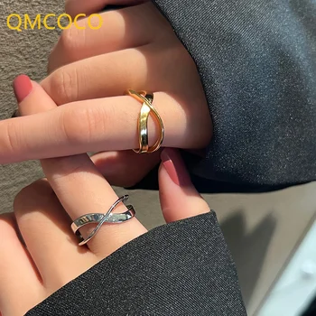 QMCOCO Stil Nou de Culoare Argintie Cruce Simplă de a Deschide Inele Pentru Femei Fata de coreea Moda Bijuterii Cadouri Partid