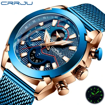 CRRJU Bărbați Ceasuri de Lux de Moda de Afaceri Cronograf Sport Luminos Cuarț Ceas cu Calendar