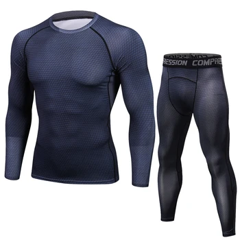 Barbati camasi Pantaloni Set 2 buc pentru Bărbați Îmbrăcăminte de Compresie Costum de Jogging de Fitness Strat de Bază Cămașa Jambiere Rashguard Haine