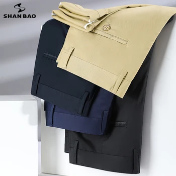 SHAN BAO Vara Marca Hsinchu Fibre Subțiri Bărbați se Potrivesc Pantaloni Drepte Simplu Business Casual cu Talie Înaltă Birou Lightweight Pantaloni