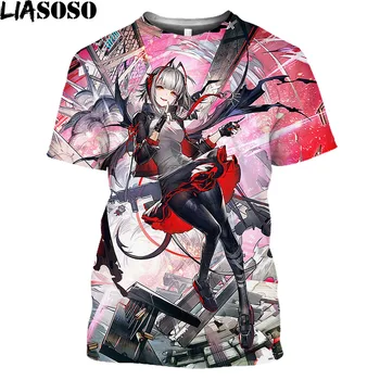 LIASOSO Anime Arknights 3D Imprimate T-Shirt Barbati Femei Joc Cosplay Sexy Gril Graphic Tee Casual, O-Neck Vara Ovesized T-Shirt