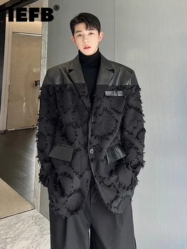IEFB Bărbați Costum Haina de Moda coreeană Design Jacquard Piele PU Versatil Silueta 2023 Mozaic Darkwear de sex Masculin Jacheta 9A5684