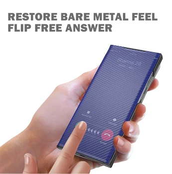 2021 Noua culoare Solidă Fibra de Carbon Flip Mirror Telefon Caz Pentru Xiaomi Redmi Note 10 9 9 Pro Pentru XiaoMi 10TPro POCO M3 X3NFC Acoperi