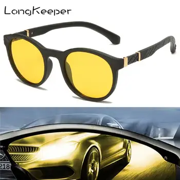 LongKeeper Noapte Viziune ochelari de Soare de Conducere Femei Anti Orbire Driver Galben Ochelari Lentile Rotunde Polarizate Bărbați Gafas De Sol UV400