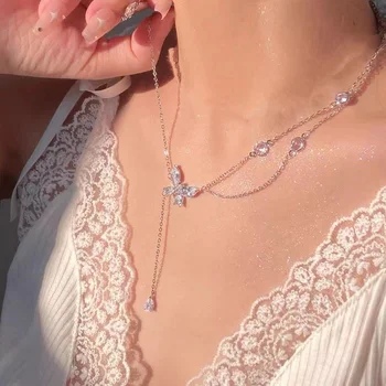 Noi Strălucitoare de Cristal Fluture Colier Rafinat Multi-strat Pearl Clavicula Lanț Coliere pentru Femei 2022 Tendință Estetică Bijuterii