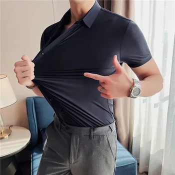 De Înaltă Calitate De Vara Cu Maneci Scurte Întinse Tuxedo Shirt Pentru Bărbați Îmbrăcăminte 2022 Slim Fit Casual Decora Nici O Urmă Camisas De Hombre