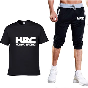 Vară Nouă Bărbați T-Shirt HRC cursa de motociclete Masina Logo-ul Imprimat de înaltă calitate Casual gât Bumbac Barbati tricou+pantaloni scurți costum 2