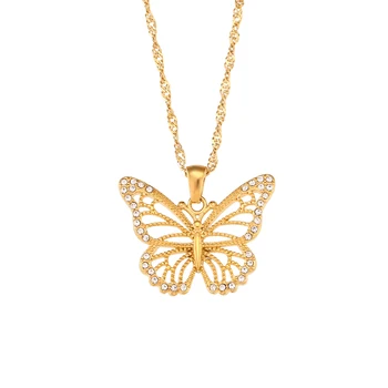 Elegant, Încrustat cu Zircon Gol Fluture Coliere Pandantiv Placat cu Aur 18K Impermeabil Bijuterii Wayer-val Lanț Colier pentru Femei