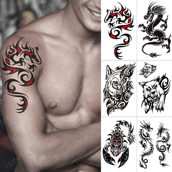 Transfer Impermeabil Tatuaj Temporar Autocolante Dragonul Lup Scorpion Flacără Totem Flash Tatuaj Body Art Brațul Fals Tatuaje Femei Bărbați
