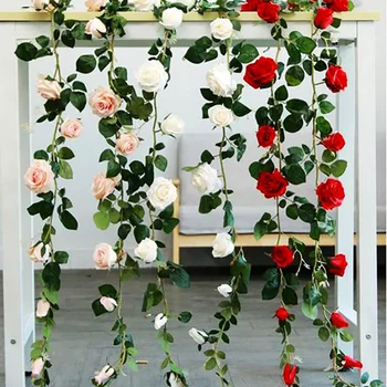 2m Mătase Artificială de Flori de Trandafir Vița-de-vie Frunze Verzi Șir pentru Acasă Decorare Nunta Fals plante lasă Agățat garland