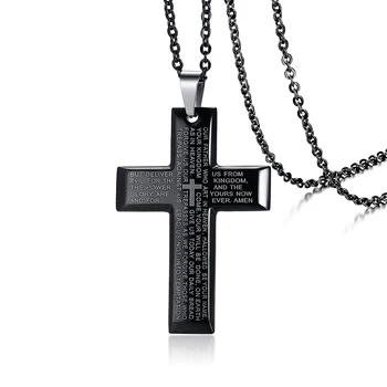 Mens Biblia Cruce Colier Pandantiv Inox Negru culoare argintie Regilous Creștin de sex Masculin Cravată Bijuterii