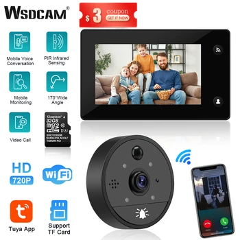 WSDCAM Tuya Video Vizor Usa WIFI Camera de Detectare a Mișcării de Securitate Interfon 720P HD Night Vision Camera Vizor