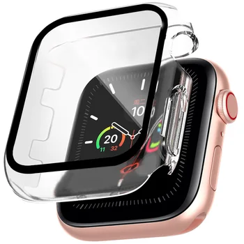Transparent Caz+Sticla Pentru Apple Watch Serie Se 65432 38MM 42MM 40MM 44MM Inteligent IWatch Clar Full Screen Protector Capac Bara