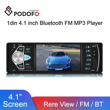 Podofo 1din Radio Auto Stereo 4.1 inch, Bluetooth FM MP3 Autoradio Player Multimedia 1 Din Audio Stereo USB FM Rezervă Monitor
