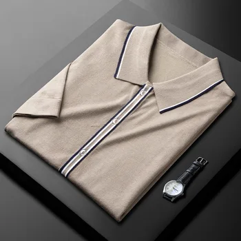 Premium lux de vara tricou polo barbati tricot slim fit-coreean designer de moda jumătate maneca business casual T-shirt cu maneci scurte