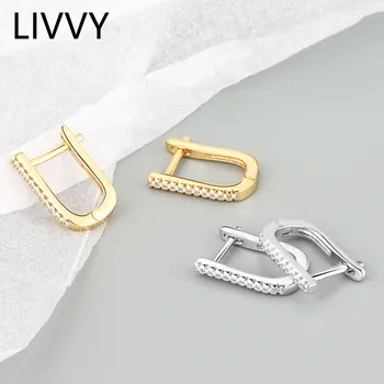 LIVVY de Argint de Culoare de Înaltă Calitate Geometrice în Formă de U Zircon Cercei Pentru Femei Lady Cadou Trendy Bijuterii Clasice