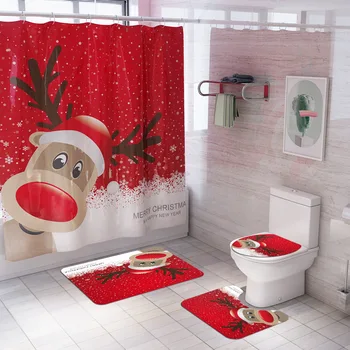 Crăciun Elan Mos craciun Perdea de Duș de Toaletă Mat Ornament Crăciun Crăciun Decor pentru Casa Noel Xmas Cadouri de Anul Nou 2023 Podea Mat