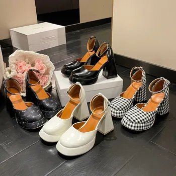 Noua Moda Primavara-Vara pantofi cu Tocuri inalte Talpă Groasă Pantofi Alb-Negru Rochie de Petrecere, Pantofi cu o Rochie Pantofi Mary Jane