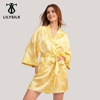 LILYSILK Golden Lily Mătase Satin Halat Kimono de Vara Femei Pijamale 2022 Noi Femme Legat de Lumina Robe Pentru Acoperirea Transport Gratuit