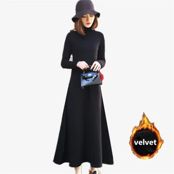 11 culori Femeile Elegante Lungi Maxi Rochie de Iarnă Guler îngroșarea Cald rochie de catifea Vestidos