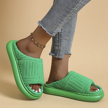 Brand De Lux Peep Toe Talpă Groasă De Femei Papuci De Casă Verde De Catifea Plat Uza Doamnelor Slide-Uri De Vară, De Toamnă Pista Flip Flops Pentru Femei