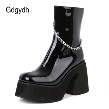 Gdgydh Mare Dimensiune 43 Platforma Stil Gotic Cu Fermoar Extrem De Mare Bloc Tocuri Confortabil De Mers Pe Jos Cizme Pentru Femei Pantofi Gothmetal Lanț Fierbinte Ins