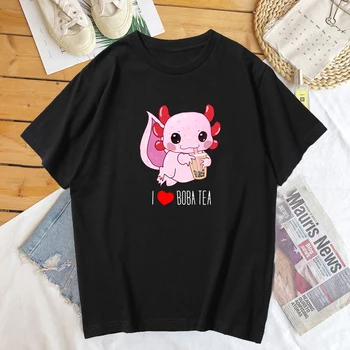 Îmi Place Boba Ceai tricou femei drăguț kawaii Axolotl grafic t shirt bumbac cu maneci scurte tee cămașă de desene animate imprimate tricou haine