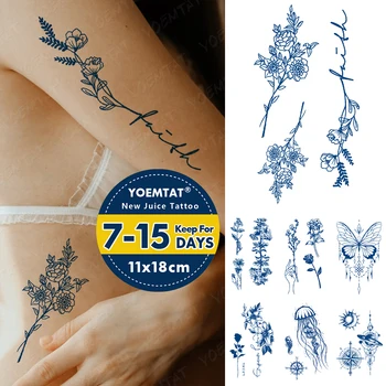 Impermeabil Tatuaj Temporar Autocolant Suc De Durată Cerneală Flori De Linie De Arm Genipin Pe Bază De Plante Semi-Permanent, Sclipici Fals Tato Body Art