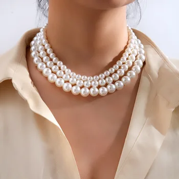 La modă Vintage Multi Strat Perla Cravată Colier pentru Femei de Moda Simplu 6--13 mm Pearl Colier Guler Petrecere de Nunta Bijuterii