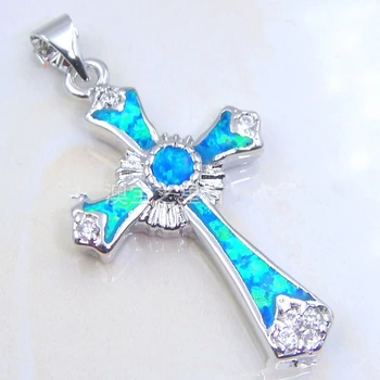 Simbolul Lucky Silver Pline de Culoare Albastru Imitatie Opal Cruce Pandantive Coliere pentru Femei Bijuterii de Nunta Cadou Iubitorilor de Cadou