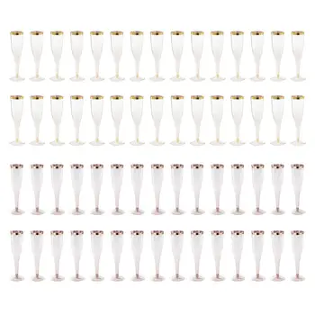 30x Șampanie de Unică folosință Sclipici Aur cu Ramă Clasic Articole de Lux Premium, Cupe de Plastic Clar pentru Sărbătoare Vinul de Nuntă