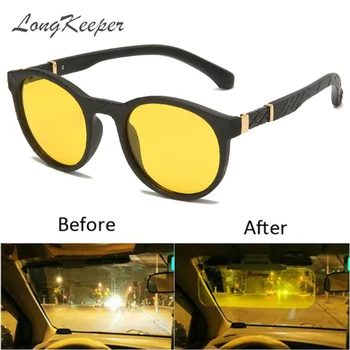LongKeeper TR90 Polarizat ochelari de Soare Barbati Femei Rotund Flexibil de Noapte Viziune Ochelari Anti-orbire Galben Lentile Sport oculos masculino