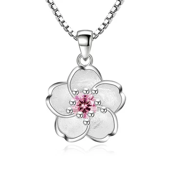 Vânzare Fierbinte Flori De Cires Colier Lanț Floare Roz Violet Cristal Pandantiv Coliere Bijuterii Collier Femme