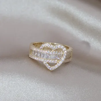 14K Aur Placare de Lux Dragoste Zircon Ring Coreea de Noul Design de Bijuterii de Moda Elegant pentru Femei Petrecerea de Deschidere Reglabil Accesorii