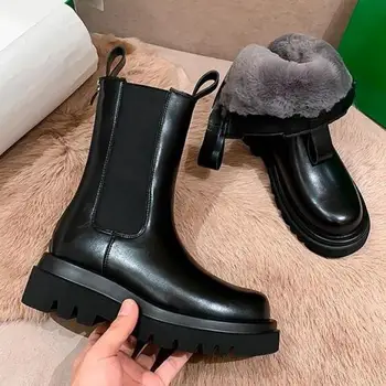 Cizme De Blana Pentru Femei Pantofi De Iarna Chelsea Negre, Din Piele De Pluș Cald Platforma Indesata Designer De Moda 2023 Ytmtloy Botines De Mujer