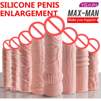 Reutilizabile Penis Sleeve Extender Penis Realist Inel De Silicon Prelungirea Jucărie Sexuală Pentru Bărbați Penis Enlarger Jucarii Sexuale Intarziere Ejaculare