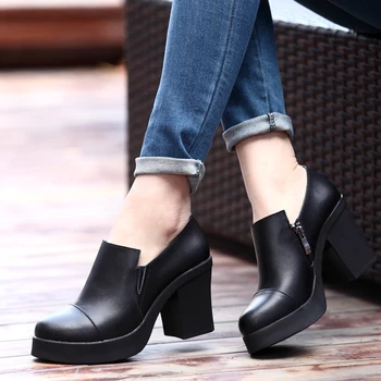 Încălțăminte din piele 2022 Noi Toc Gros Pantofi de Cauciuc Non-alunecare de sex Feminin Pantofi Laterale cu Fermoar Impermeabil Platforma Pantofi pentru Femei
