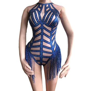 Moda de Imprimare 3D Ciucuri Bodysuit Pietre Salopeta Lady DJ Cantareata de Dans Costum Bar Echipe de Partid Arată o Performanță Tinuta