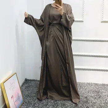 3pcs Musulman Abaya Set de Potrivire Abaya Interior Rochie Chimono pentru Femei Linene Modestă Rochie Lunga Deschide Abaya Wrap Fusta Islam Haine