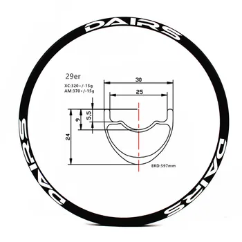 Grafenul 29er carbon mtb jante disc tubeless hookless 30x24mm Interioară lățime 25mm carbon rim mtb disc biciclete jante XC 330g