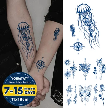 Semi-Permanent Impermeabil Tatuaj Temporar Autocolante Meduze Busola Ocean Suc De Durată Cerneală Tatuaj Body Art Pe Bază De Plante Tatuaje False