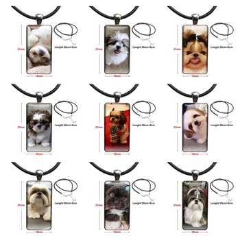 Shih Tzu Shitzu Cățeluș Câine Durabile De Design De Moda De Sticlă De Epocă Femei Dreptunghi Colier Cu Pandantive Pentru Nunta