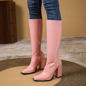 De sex feminin Chelsea Cizme de Metal Design 2022 Fierbinte de Vânzare de Brand de Moda Genunchi Ridicat Cizme pentru Femei de Înaltă Qulaity Indesata Toc Pantofi pentru Femei