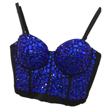 S-XL moda Unic Rolden Stras Gaga Bustiera Perle Diamante Push-Up Club de Noapte Bralette Femei Sutien Top Vesta de moda wj940