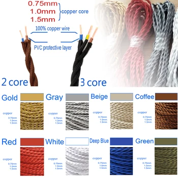 Mai multe Culori de Epocă 2-core de Bază 3 Textil Împletit Răsucite Cablu Flex Iluminat Electric Fir Textil, Cablu DIY Linie de Lumină