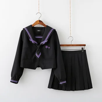2021 Negru Violet JK Uniforma de Vara cu Maneci Lungi Japoneze Uniforme Școlare Fetele Marinarului Seturi de Fusta Plisata Jk Uniformă Pentru Costum