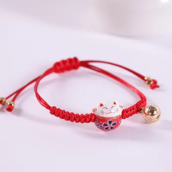 Stil chinezesc Ceramice Cat de Norocos Tranzit Șir Red Brățară Student de sex Feminin Mână-țesute Norocos Șir Bratara pentru femei bijuterii
